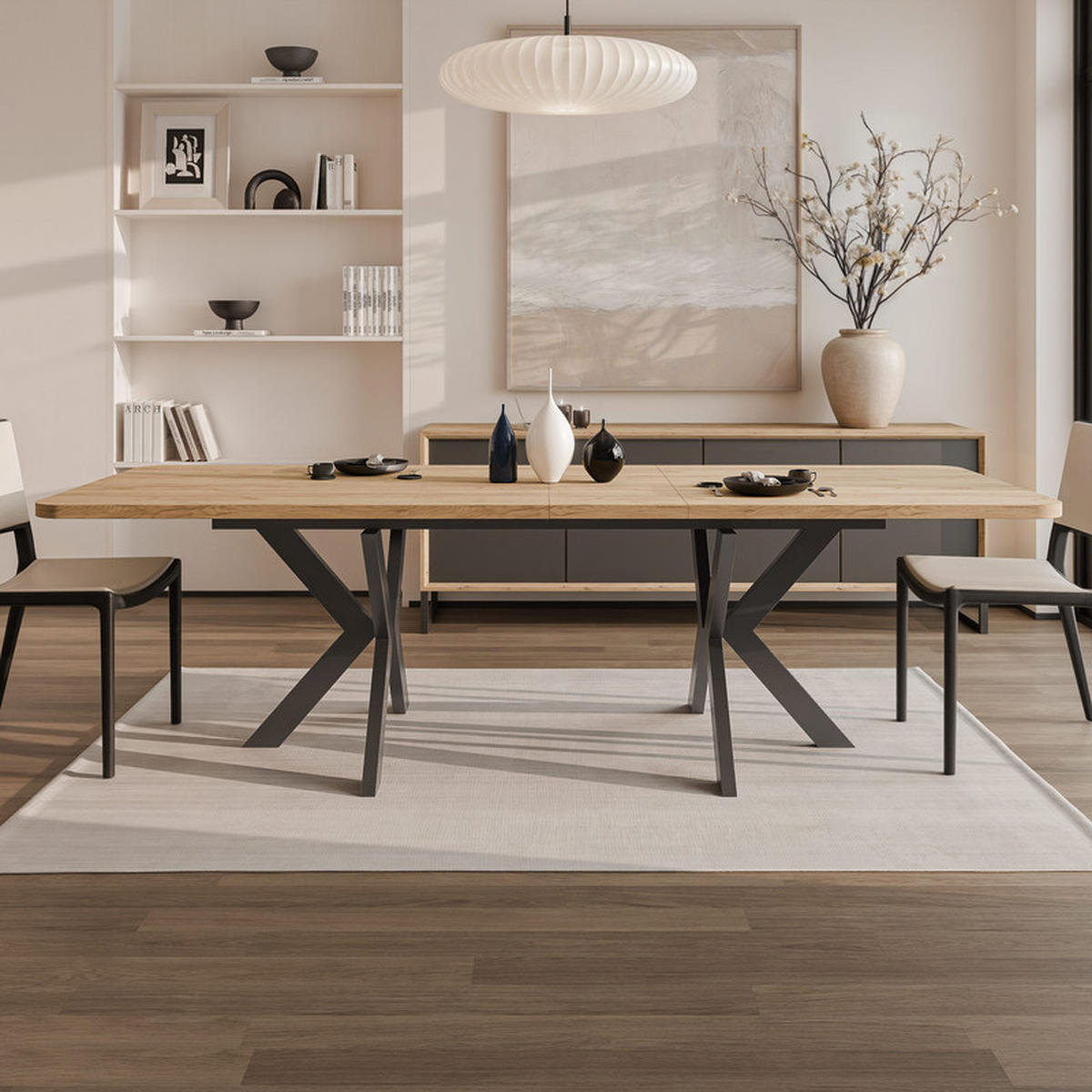 AUSZIEHTISCH DANTON 200/100/76 cm, Schwarz / Kraft-Eiche - Eiche Wotan/Schwarz, Holzwerkstoff/Metall (100/200/76cm) - Idohome