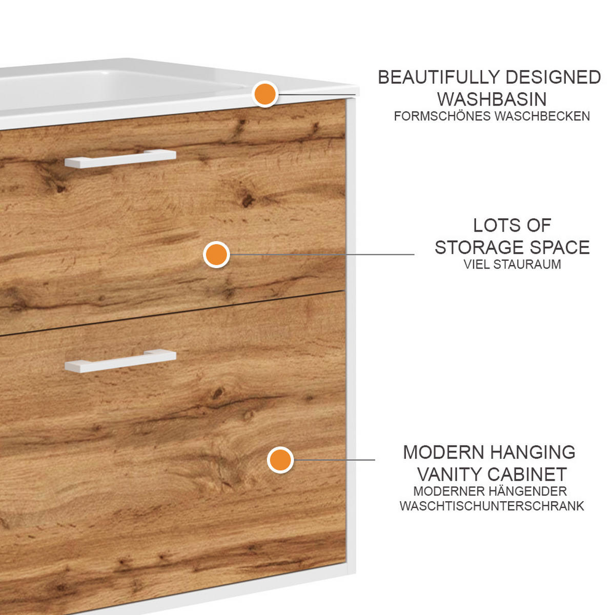 WASCHBECKENUNTERSCHRANK Lanco Weiß/Goldkraft Eiche 80 x 61.5 cm mit Waschbecken - Honigeiche/Weiß, Holzwerkstoff (80/61.5/45.5cm) - Vicco