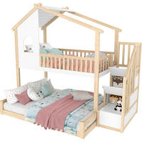 ETAGENBETT mit Bettgitter und Stauraumleiter, Natur/Weiß, 90/140/200 cm - Naturfarben, Holz (140/200cm) - MIVRAY
