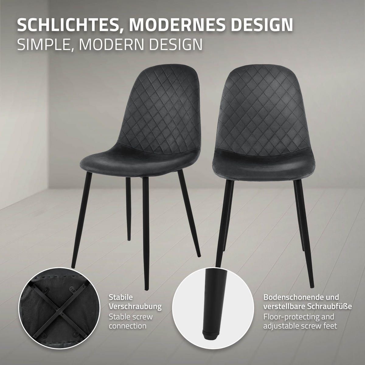 JÍDELNÍ ŽIDLE, sada 4 ks, antracitový samet - černá/antracitová, kov/textil (51/89/44cm) - ML-DESIGN