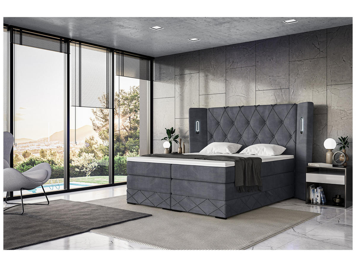 BOXSPRINGBETT Manuel - Dunkelgrau/Schwarz, Holzwerkstoff/Textil (140/200cm) - Meblini