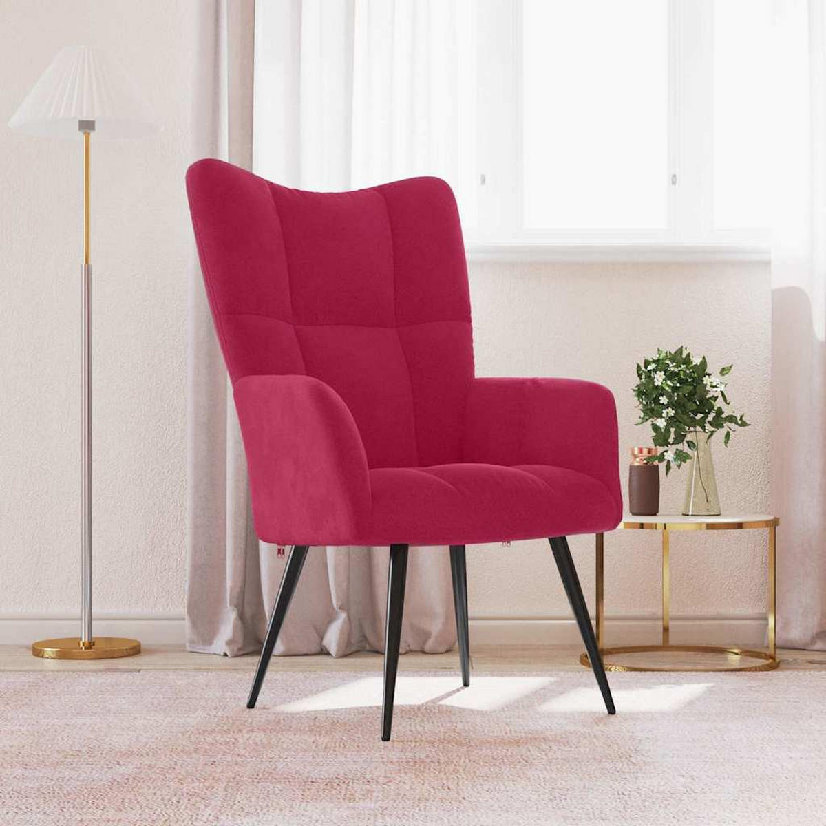 RELAXSESSEL Weinrot Samt - Rot, Naturmaterialien (70/96.5/61cm) - vidaXL