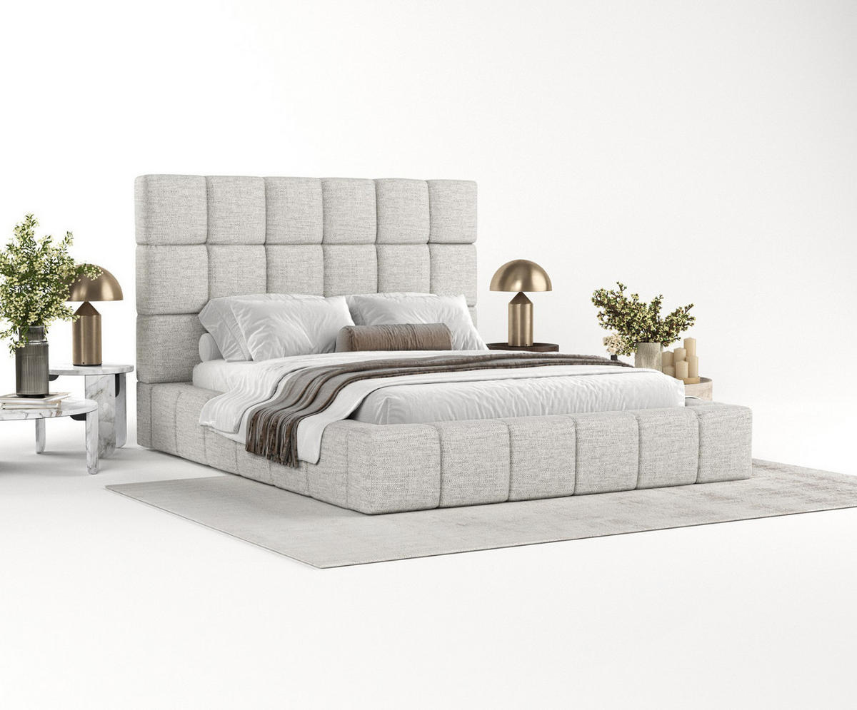 POLSTERBETT Skiathos mit Stauraum 180/200 cm Hellgrau im Modesto Stoff - Hellgrau/Schwarz, Holz/Holzwerkstoff (180/200cm) - AltaBeds