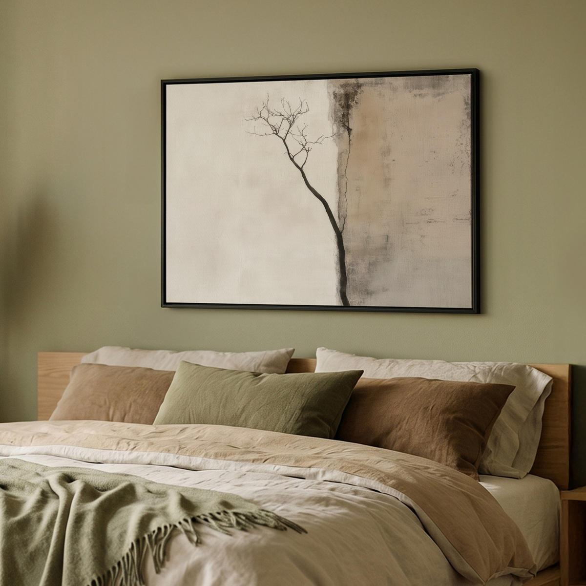 LEINWAND Bilder mit Rahmen - Wabi sabi - Pflanze - Beige - 100x70 - Taupe, Textil (100/70cm) - MuchoWow