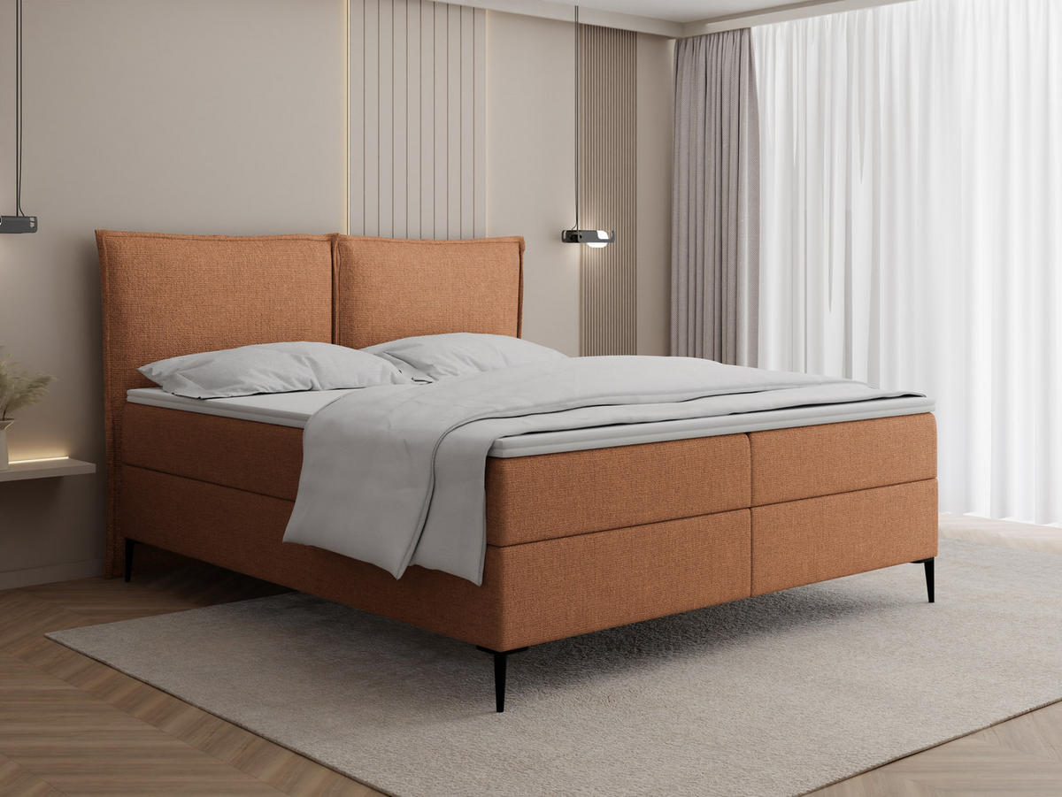 BOXBETT Calio Rise mit Bettkasten, Orange Chenille 120x200 cm – inkl. H4 Taschenfederkern Matratze & Foam Topper - Schwarz/Orange, Holz/Holzwerkstoff (120/200cm) - WFL GROUP