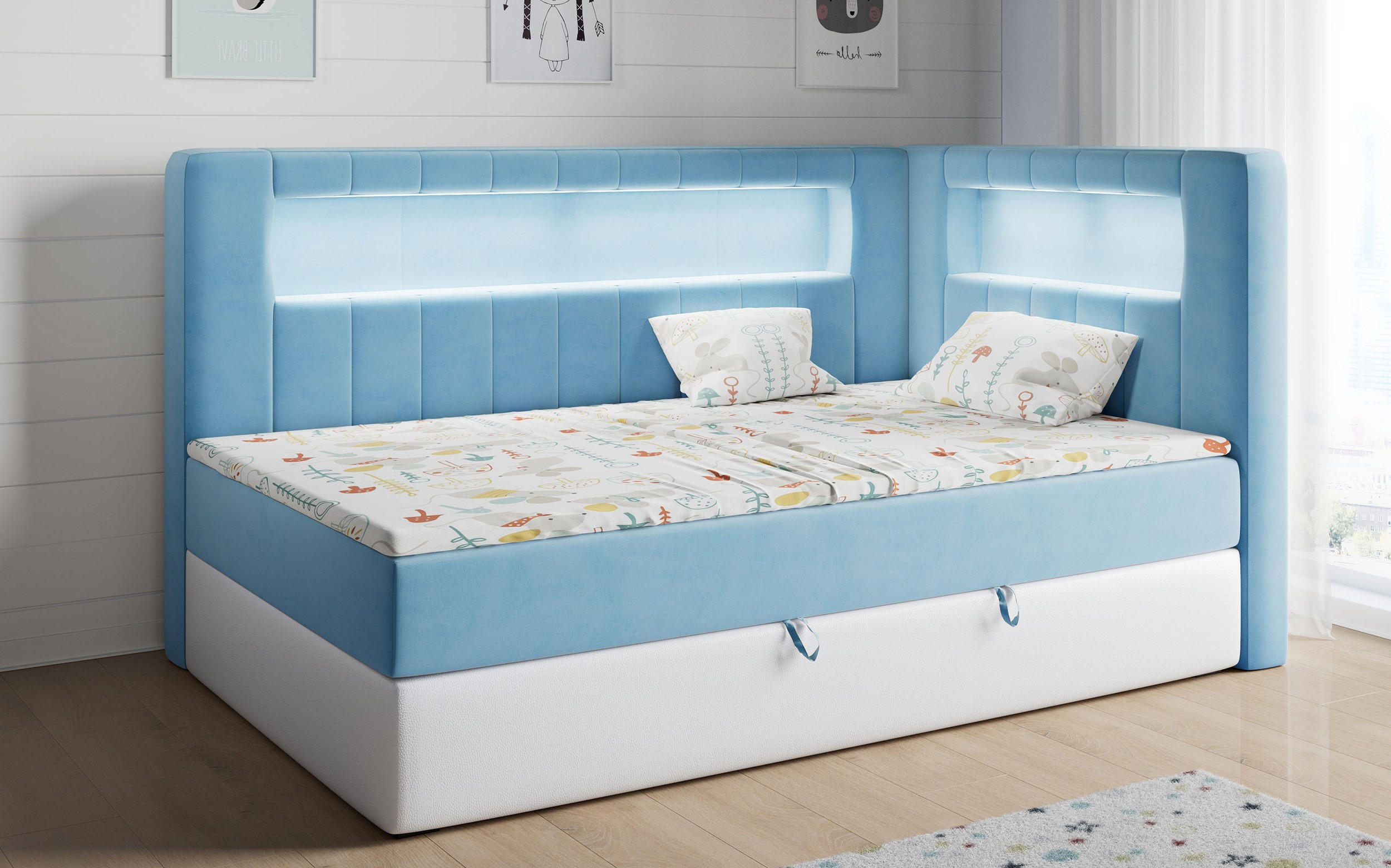 BOXSPRINGBETT JUNIOR GOLD 3 90/200 Blau/Weiß - rechte Seite - Blau/Weiß, Holz/Textil (90/200cm) - MKS
