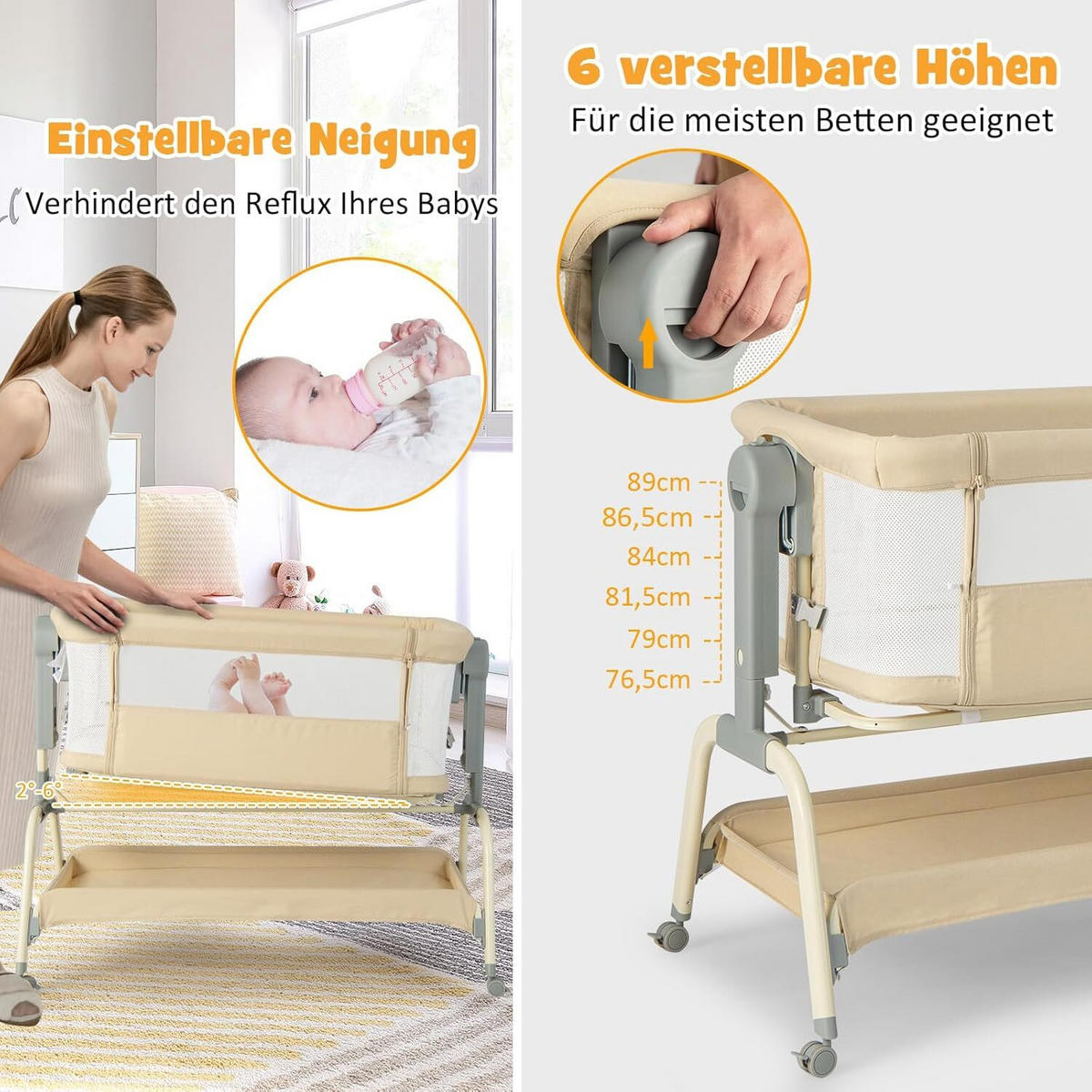 BABYWIEGE faltbar beige - Beige, Textil - COSTWAY