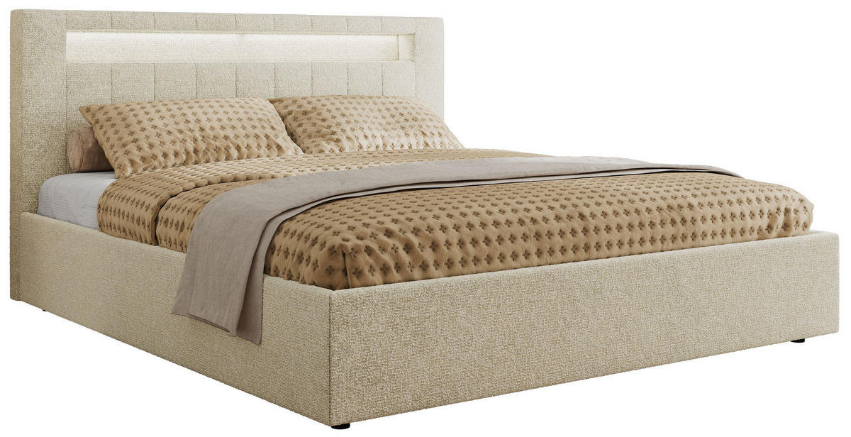 POLSTERBETT GOLD 5 CLASSIC 200/200 - Creme Strukture - Pocket-Matratze - Creme, Textil (200/200cm) - MKS