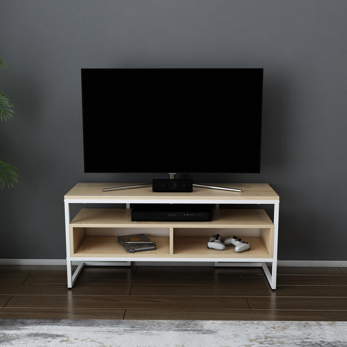 TV-ELEMENT Merrion Weiß und Eiche Safir - Eichefarben/Weiß, Holzwerkstoff (111/51/35cm) - Decorotika