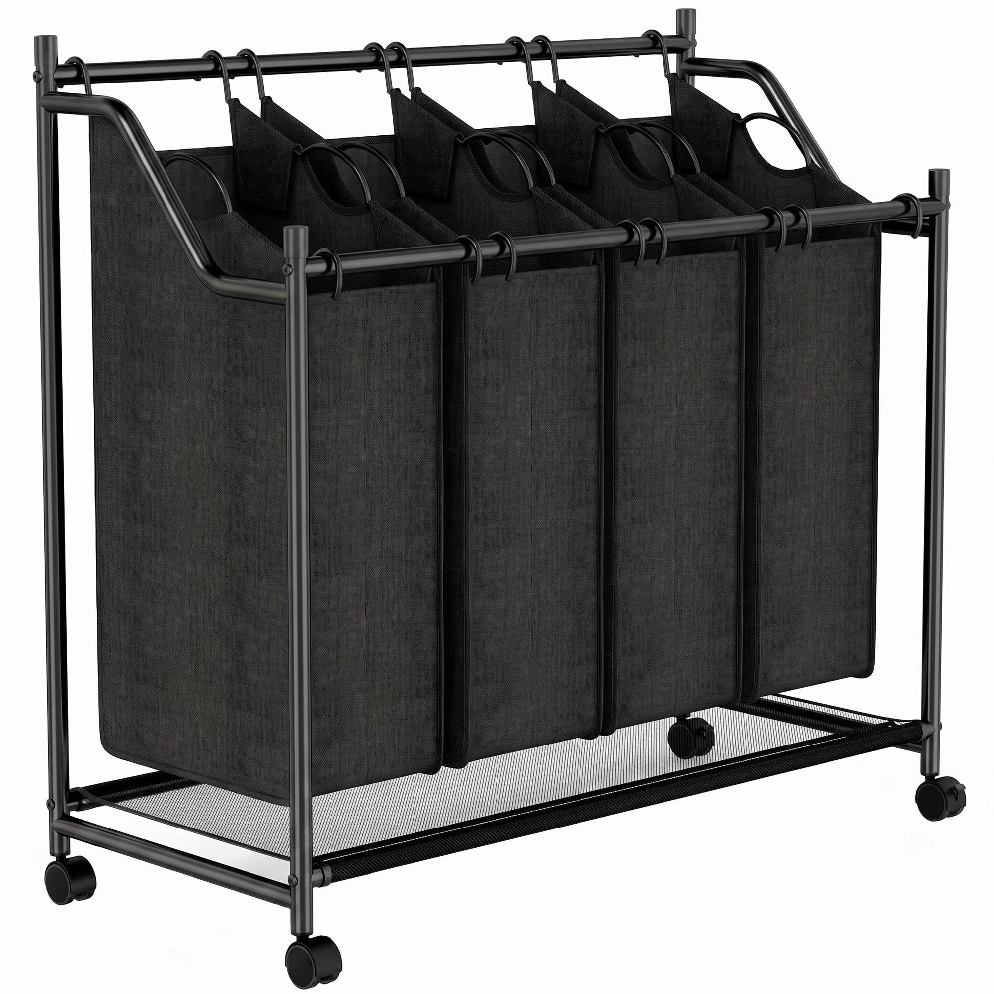 WÄSCHESAMMLER 4er Set Stahl Polyestergewebe Schwarz - Schwarz, Kunststoff/Textil (38/82/86cm) - HOMCOM