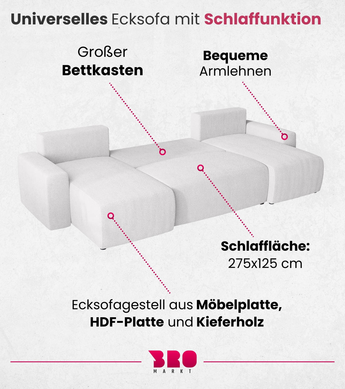 WOHNLANDSCHAFT Plush mit Schlaffunktion Weiß Boucle - Weiß, Kunststoff/Textil (315/72/145cm) - Bromarkt