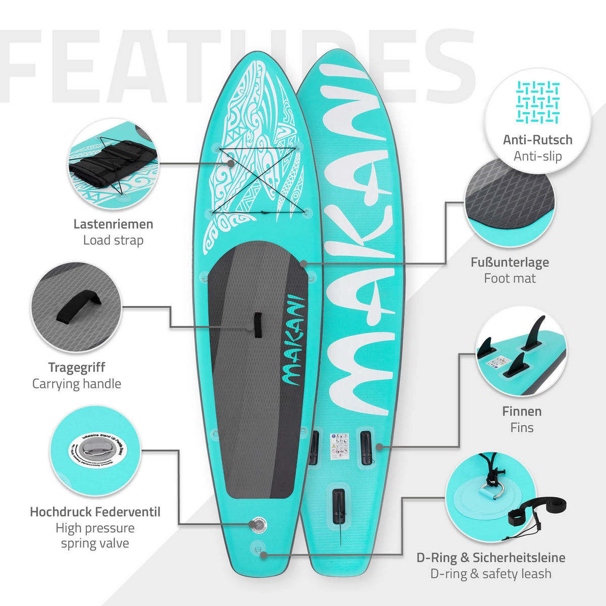 STAND UP PADDLE BOARD Makani Türkis - Türkis, Kunststoff (320/80/15cm) - ECD-Germany