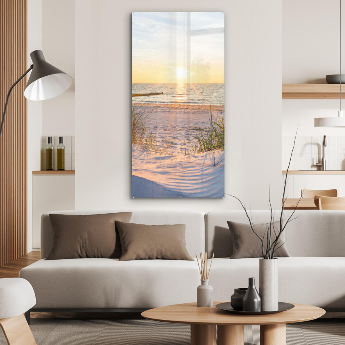 OBRAZ NA AKRYLOVOM SKLE Pláž - Slnko - Duny - Tráva - Piesok - Horizont 60x120 cm - svetlomodrá, sklo (60/120cm) - MuchoWow