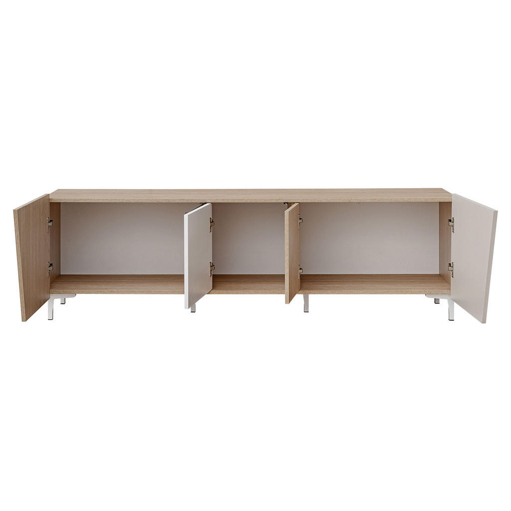 Thumbnail - Furnival Lowboard, Ecru, Weiß Hochglanz, Holz, Rechteckig, 180x56x40 cm, Wohnzimmer, Wohnwände, Lowboards, Lowboards ste...