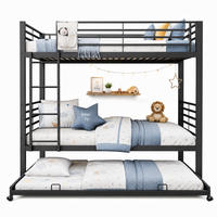 ETAGENBETT Metall 90x200 cm Schwarz mit Ausziehbett platzsparendes Kinderbett für 3 Personen - Schwarz, Metall (90/200cm) - Modfu