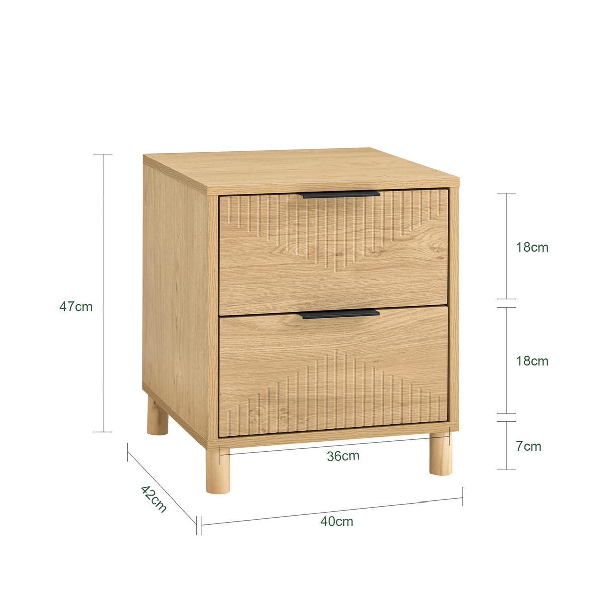 NACHTTISCH mit 2 Schubladen, Natur - Naturfarben, Holzwerkstoff (40/47/42cm) - SoBuy