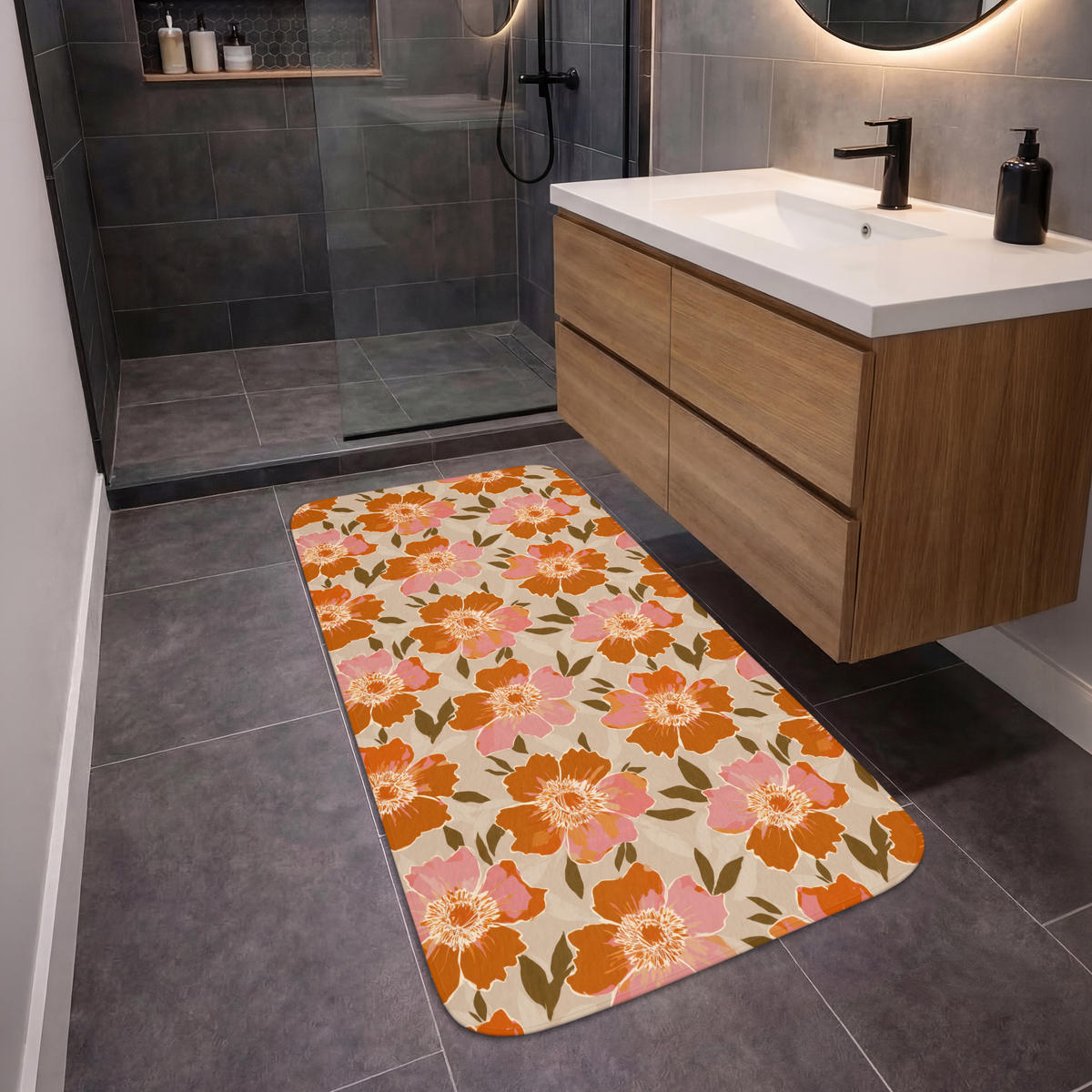 KÚPEĽŇOVÁ PREDLOŽKA Kvety - Motív - Retro 60x120 cm - viacfarebná, textil/plast (60/120cm) - OnlyWow
