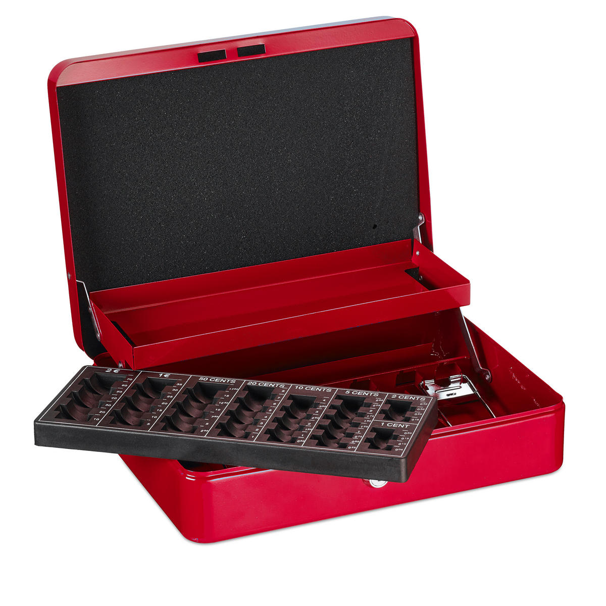 GELDKASSETTE Euro-Münzzählbrett - Rot, Kunststoff/Metall (30.5/8.5/24.5cm) - Relaxdays