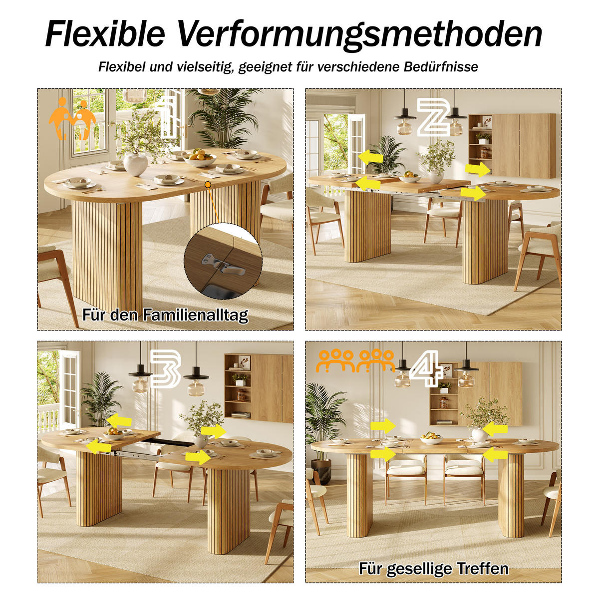 ESSTISCH Ausziehbar 120-160Cm Oval Holzstruktur Natur - Naturfarben, Metall (80/120/75.5cm) - FLIEKS