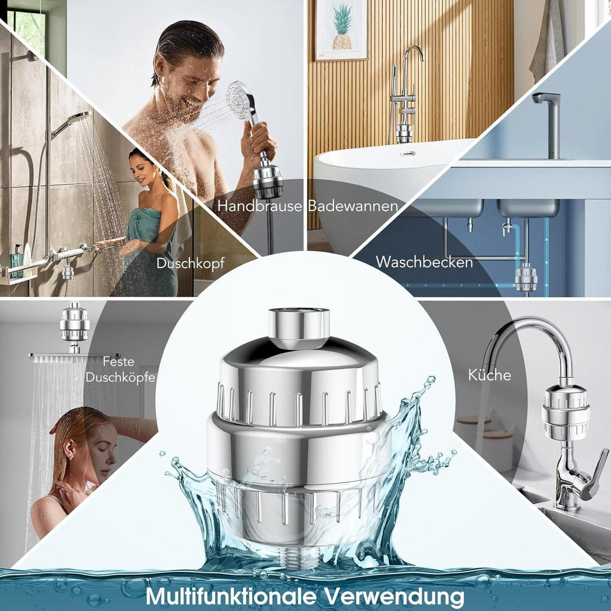 DUSCHFILTER 36-Schicht-System mit 2 Ersatzfilter Chromglänzend Silber - Multicolor, Metall (1/1/1cm)