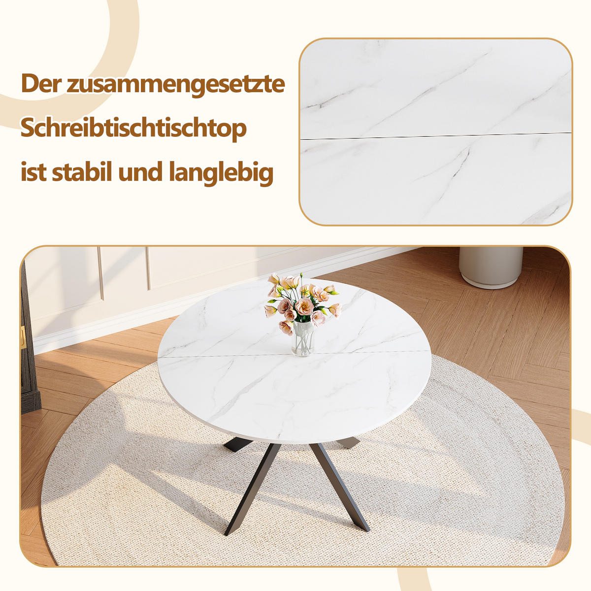 ESSTISCH Marmoroptik Weiß/Schwarz 110/110/76 cm - Schwarz, Holz (110/110/76cm) - PANGIVO