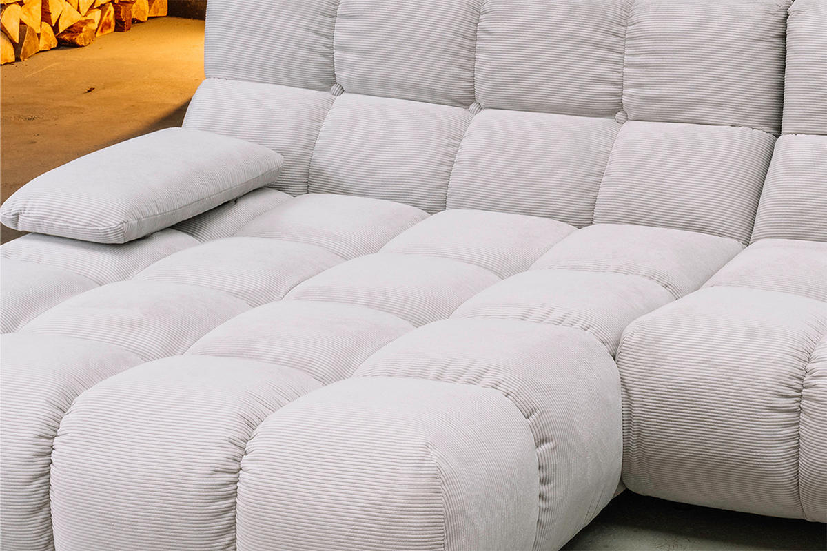 ECKSOFA VIVIEN Silber Cord - Silberfarben/Schwarz, Kunststoff/Textil (290/178cm) - KAWOLA