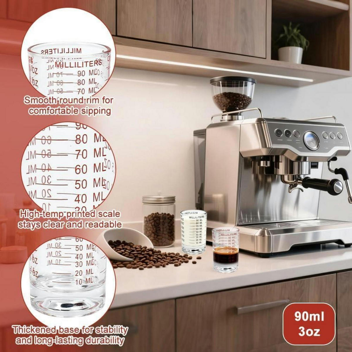 MESSBECHER 2-teiliges Set Glas 90 ml - Transparent, Glas (0.09L)