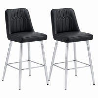 BARHOCKER 2er-Set 100 cm PU-Leder Schwarz Silber - Silberfarben, Metall (45/100/42cm) - Meubliv