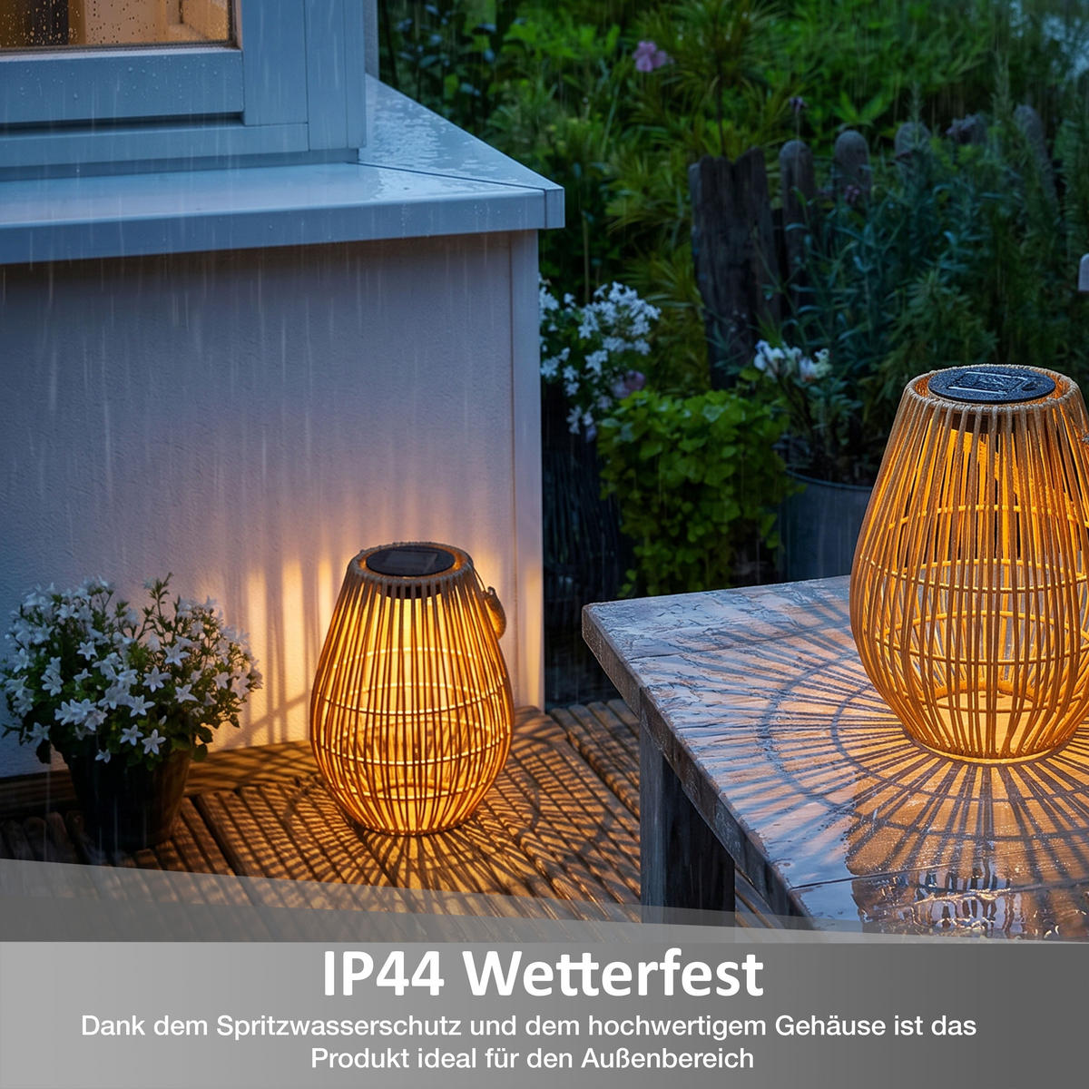 SOLAR-GEFLECHTLATERNE Oval natur Ø18 5cmx24cm Kunststoff-Rattan-Metall - Naturfarben, Metall (16/16/35cm) - Northpoint