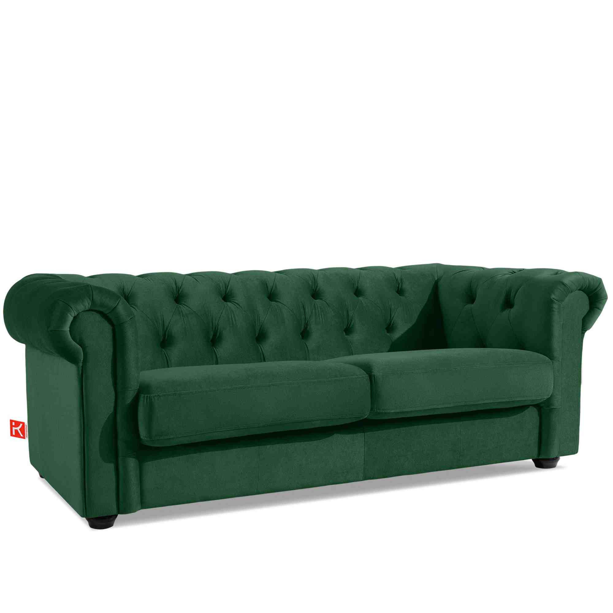 3-SITZER-SOFA GRAVO Chesterfield, Velours - Wengefarben/Dunkelgrün, Leder/Holz (202/72/95cm) - KONSIMO®