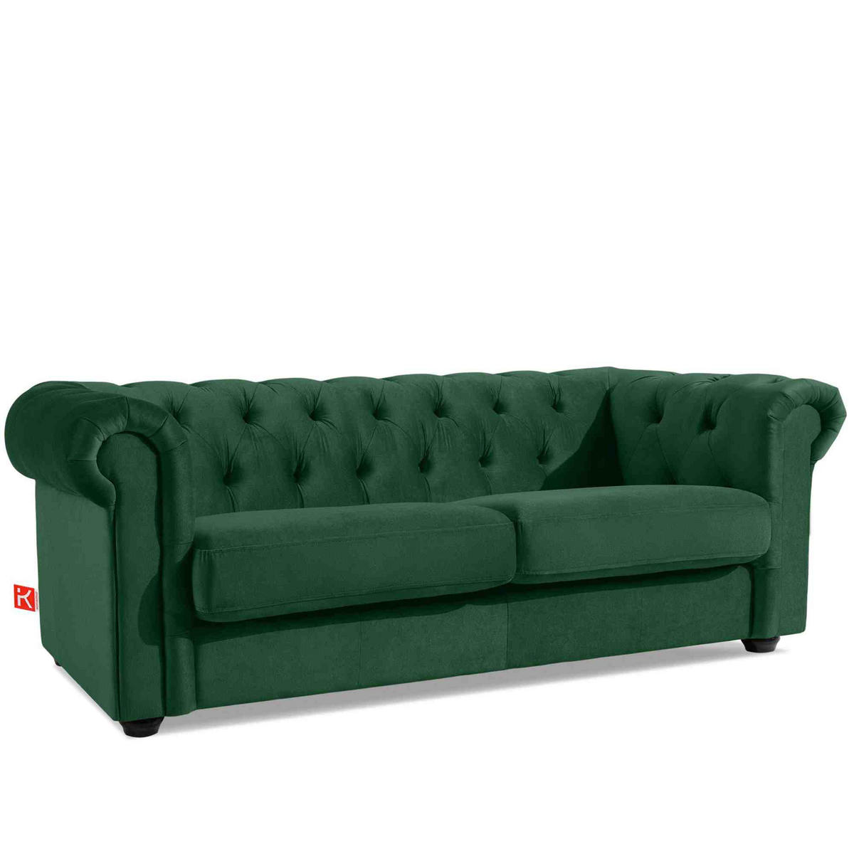 3-SITZER-SOFA GRAVO Chesterfield, Velours - Wengefarben/Dunkelgrün, Leder/Holz (202/72/95cm) - KONSIMO®