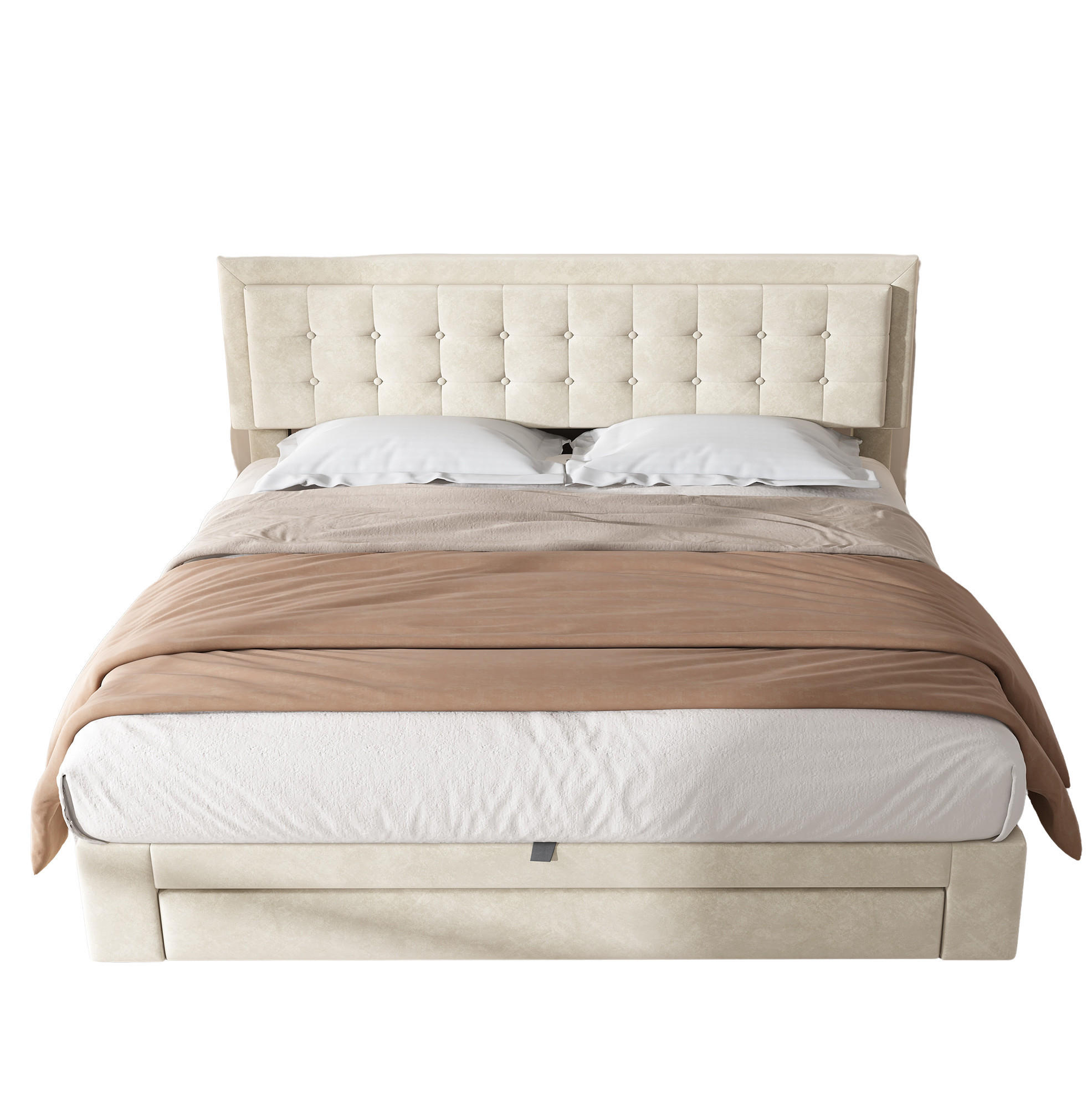 SAMT-POLSTERBETT 160/200 cm in Beige mit Bettkasten und verstellbarem Kopfteil - Beige, Textil (160/200cm) - BEAOK