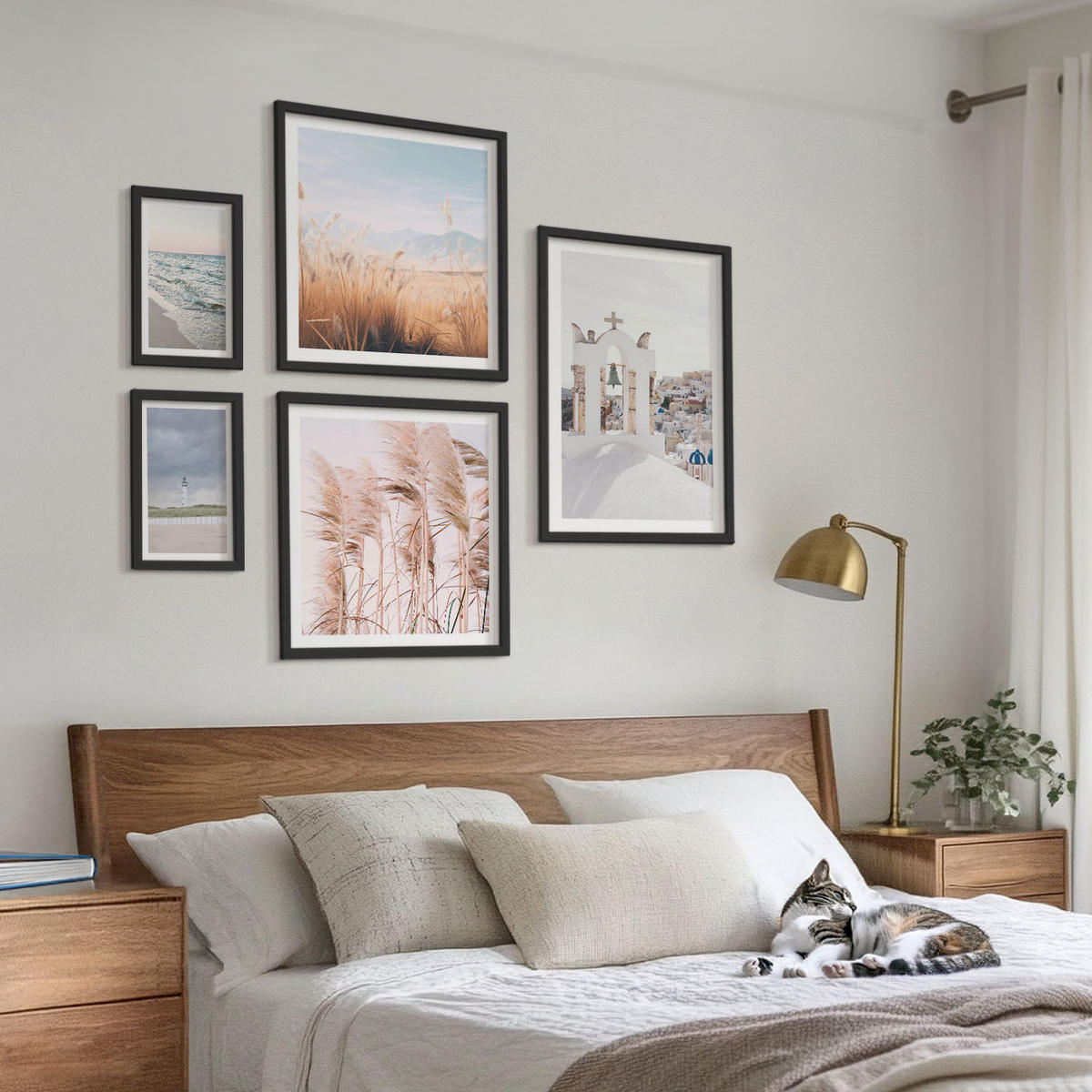 WANDBILDER 5er-Set - 50x50 cm & 20x30 cm & 40x60 cm Schwarzer Rahmen - Pflanzen, Meereswellen, Aussicht, Häuser - Schwarz, Kunststoff (40/60cm) - ArtPrintCave