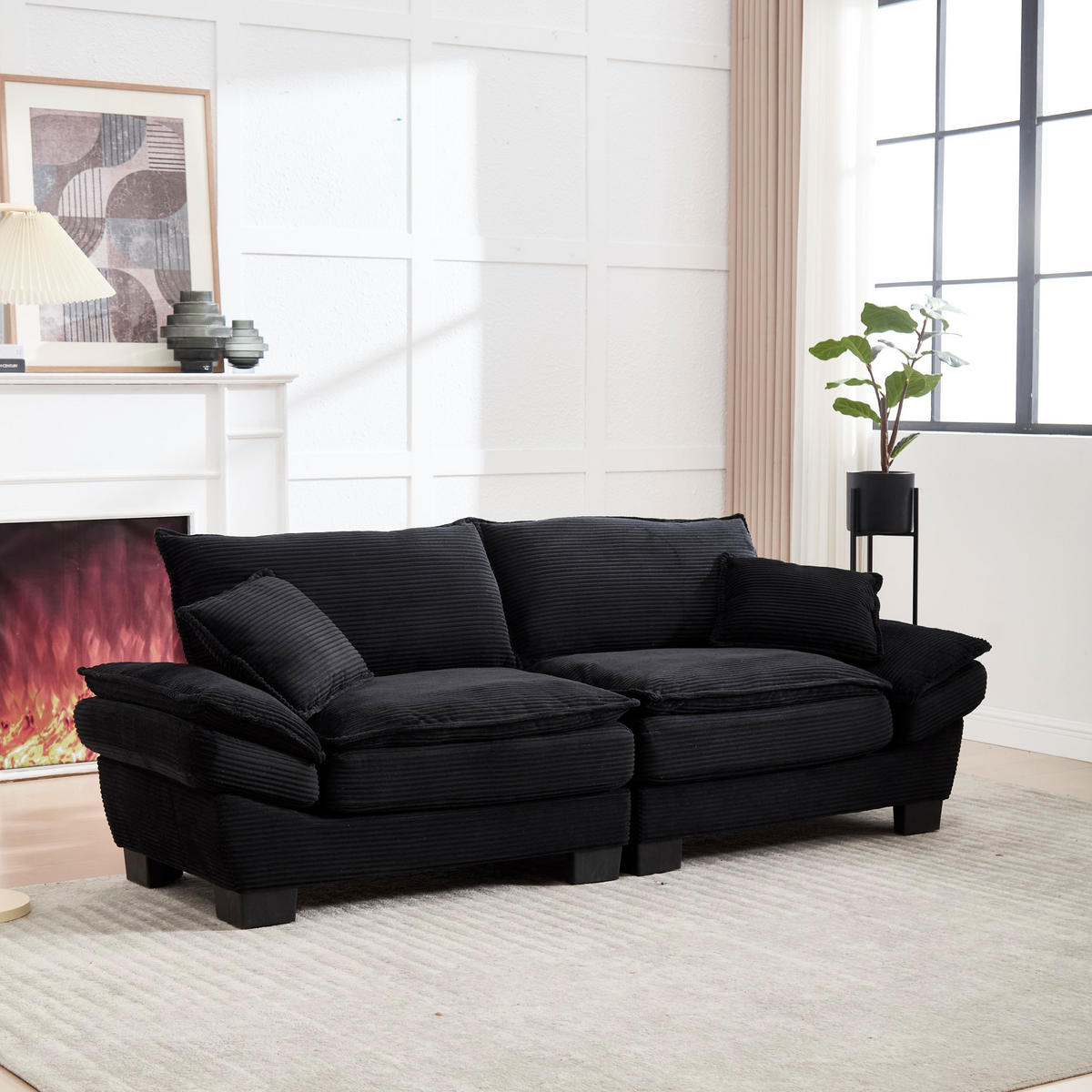 SOFA 2-Sitzer mit ultratiefem Sitz ca. 224 x 81 x 81 cm Velvet Black - Schwarz, Kunststoff (224/81/81cm) - Meubliv