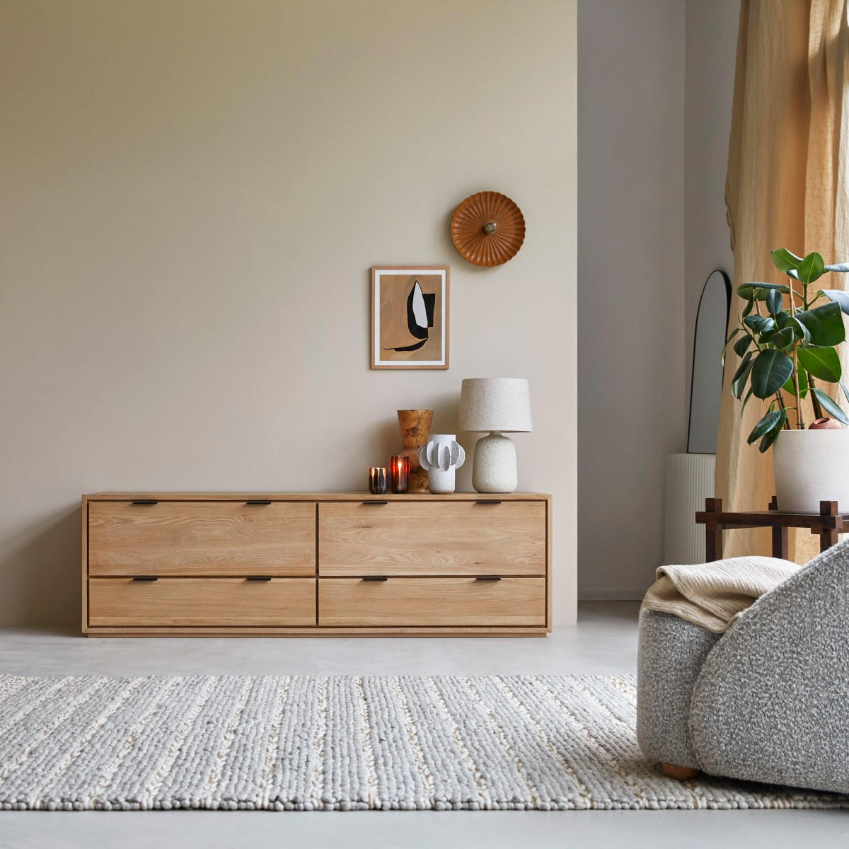 TV-SCHRANK Senson Natur aus Eiche - Naturfarben, Holz (180/55/45cm) - Tikamoon