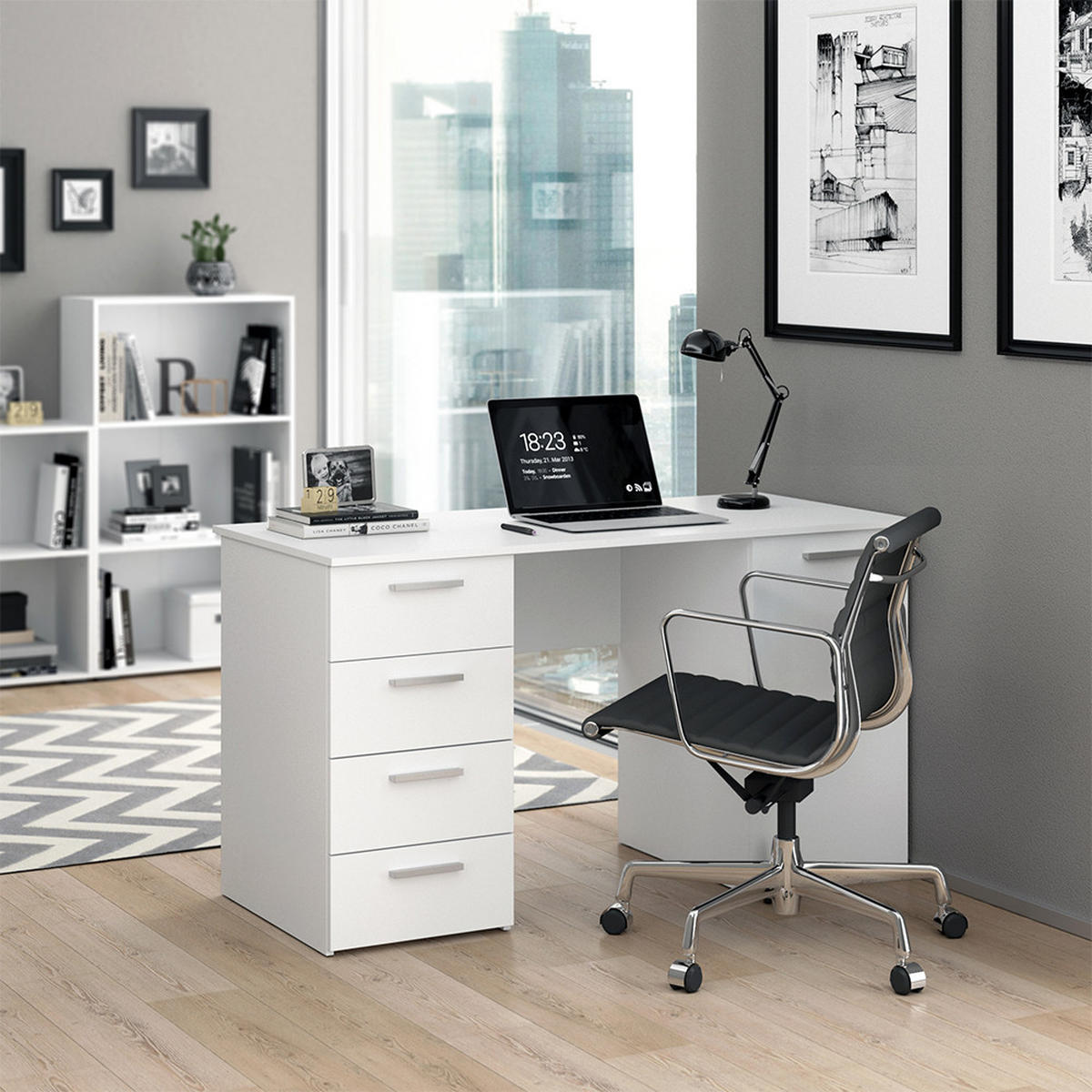 SCHREIBTISCH Nico Weiß 137 x 60 cm - Weiß, Holzwerkstoff (60/137/76.3cm) - Vicco