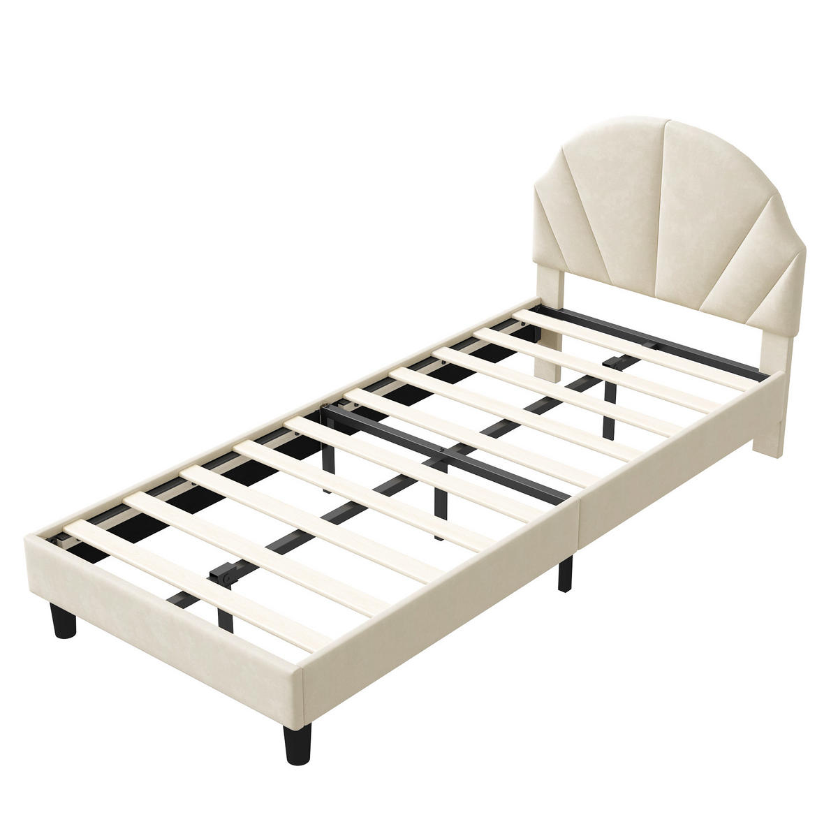 POLSTERBETT 90x200 cm Kinderbett, Einzelbett mit gepolstertem Muschel-Kopfteil, höhenverstellbar, Lattenrost, Beige - Beige, Metall (90/190cm) - EuroLiving