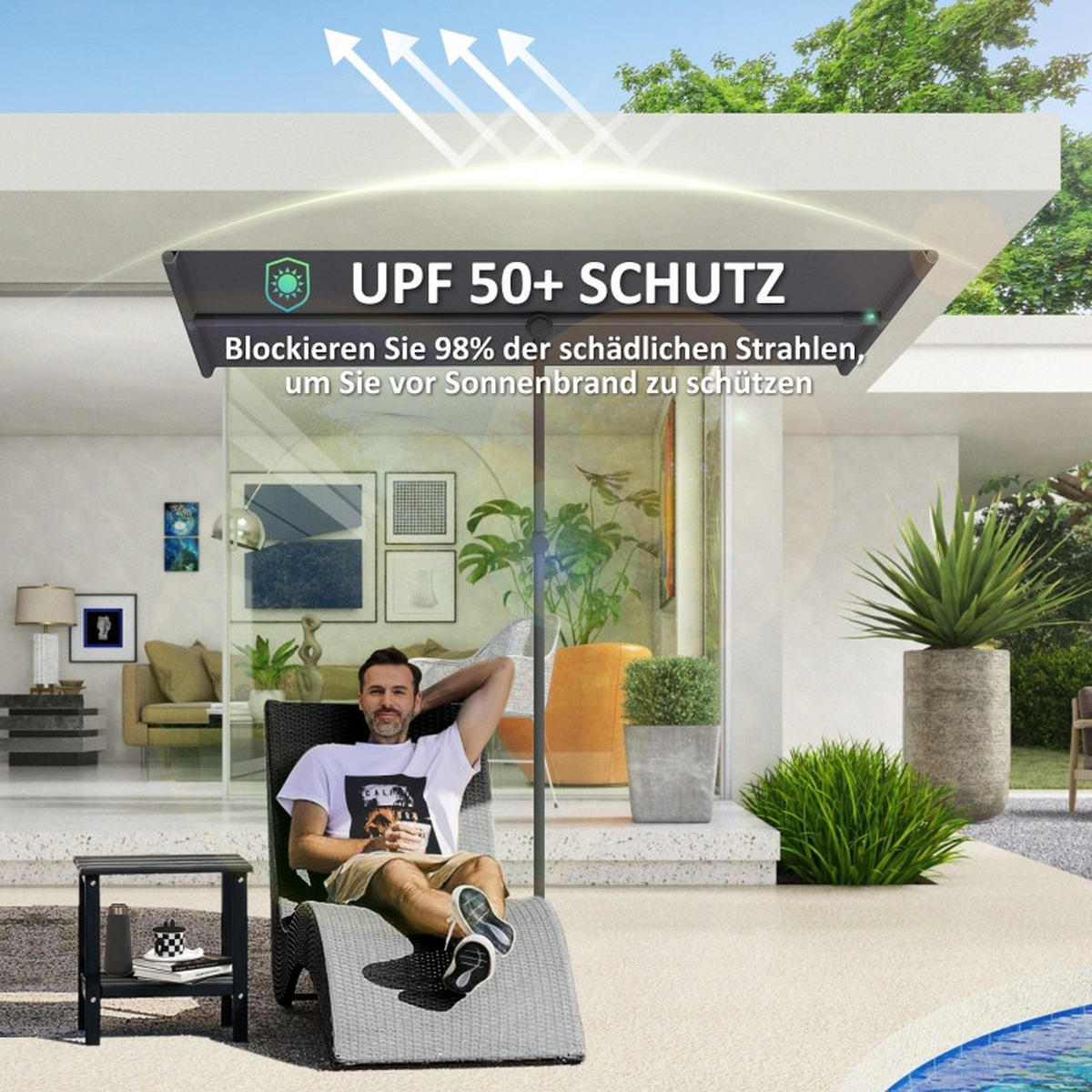 SONNENSCHIRM 150x205 cm drehbar höhenverstellbar grau - Dunkelgrau, Textil (205/150cm) - LEBENLANG