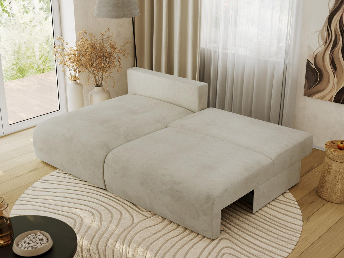 ECKSCHLAFSOFA VIVO L Beige Velvet - links - Beige/Schwarz, Kunststoff/Textil (223/150cm) - MKS