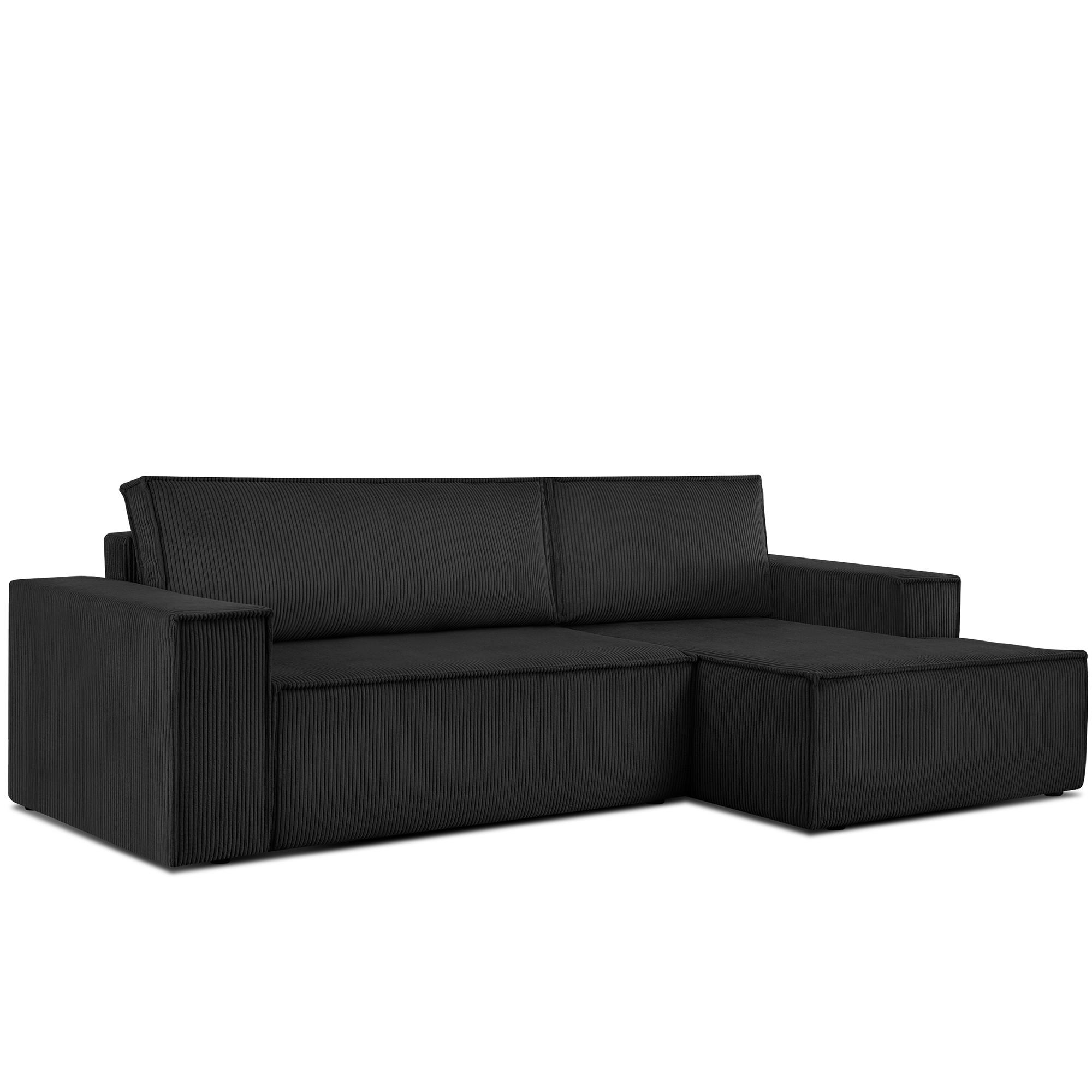 ECKSCHLAFSOFA-RECHTS NAPI in Pet Friendly Cord-Stoff, schwarz - Schwarz, Textil (262/148cm) - KONSIMO®