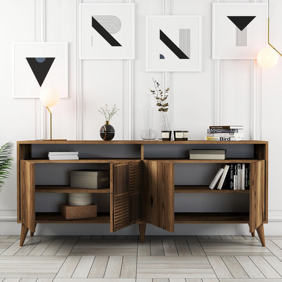 SIDEBOARD 4 Türen L180 cm - Milan - Wildeiche, Holzwerkstoff (35/78.6/180cm) - Calicosy
