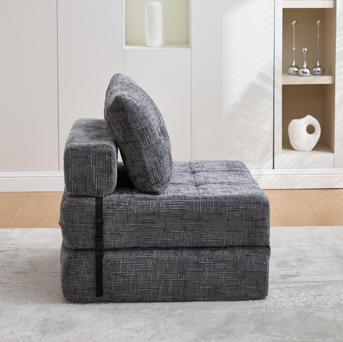 ROZKLÁDACÍ pohovka šedá z žinylky s opěrkou hlavy a bederním polštářem - šedá, textil (79/57/79cm) - OKWISH