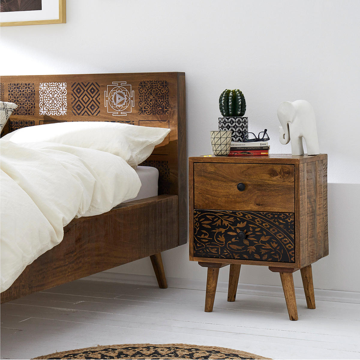 NACHTKOMMODE - Mango massiv - Naturfarben, Holz (45/60/35cm) - home24