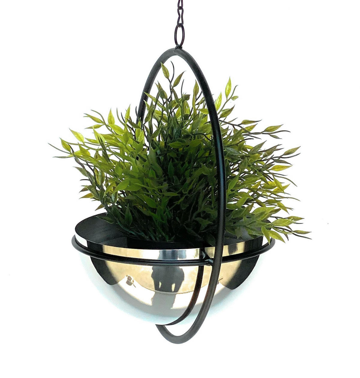 BLUMENAMPEL Innen Metall Wand 53 cm 96087 M mit Topf Silber - Schwarz, Metall (20/10/20cm) - DanDiBo