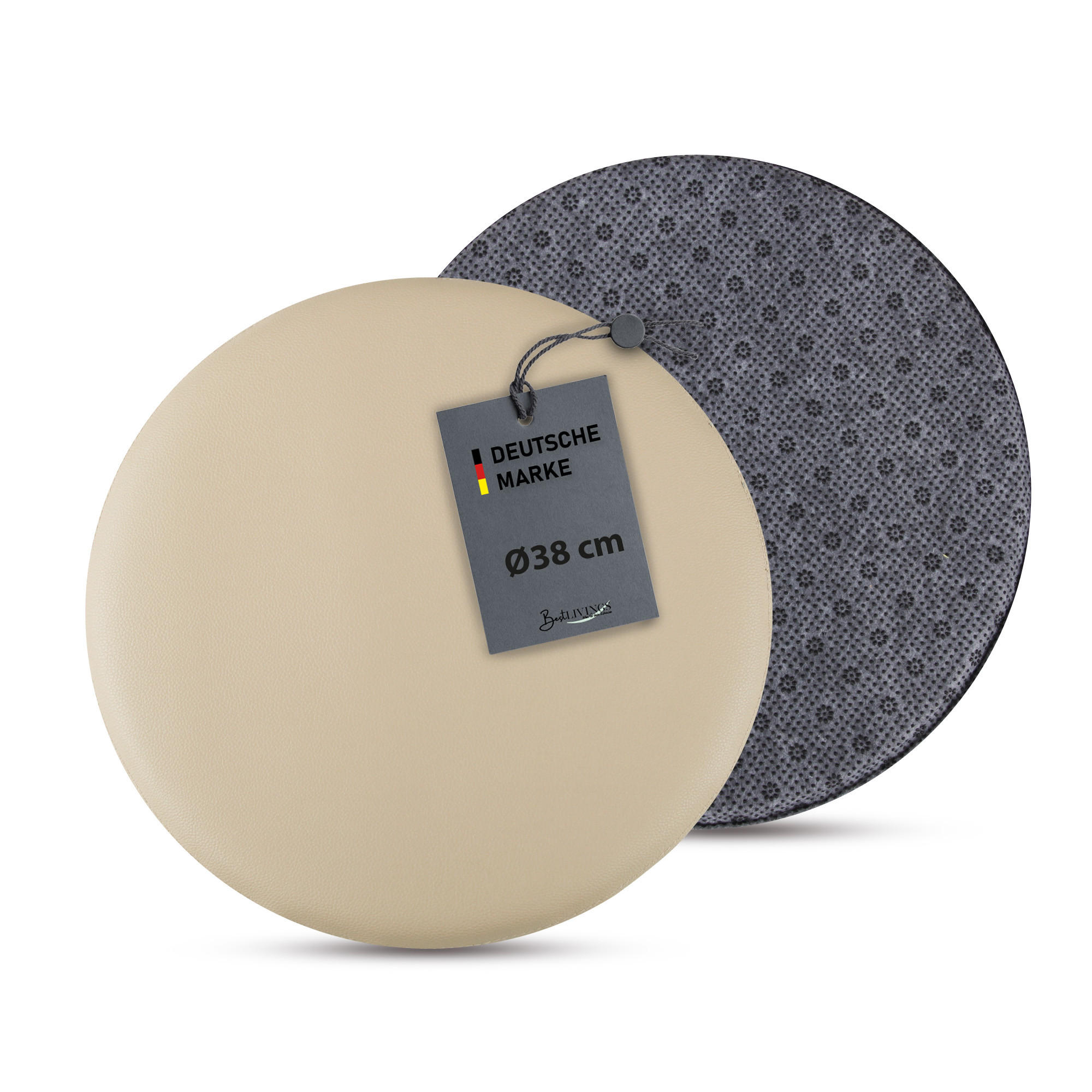 STUHLKISSEN 2er Pack ⌀ 38cm taupe Lederimitat mit Antirutsch - Taupe, Textil (38/38/1cm) - Bestlivings