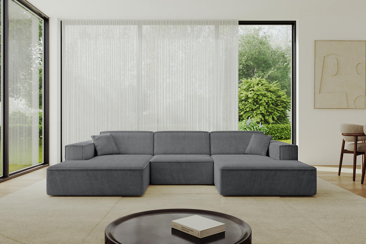 WOHNLANDSCHAFT IREA-U1-v4 - 303x171x79 cm Duneklgrau - Dunkelgrau, Holzwerkstoff/Textil (303/79/171cm) - ALTDECOR