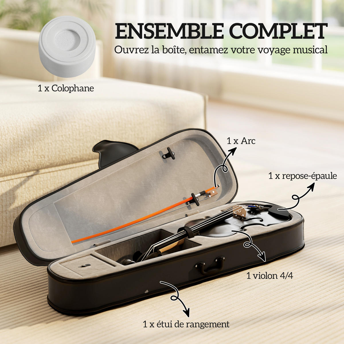 VIOLINE DE-18668 4/4 Komplettset für Anfänger Schwarz - Schwarz, Holzwerkstoff (21/7/60cm) - ComfortXL