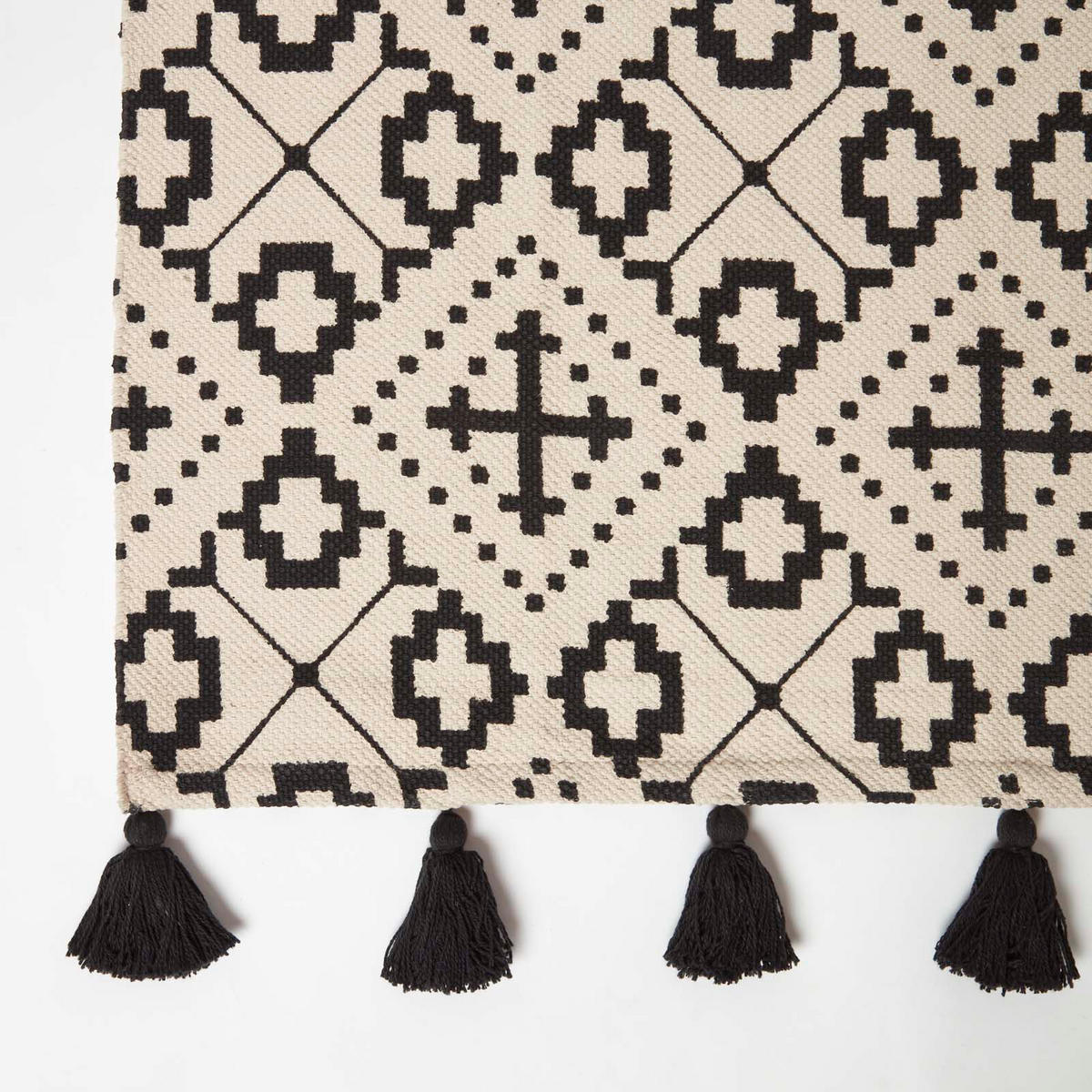 TEPPICHLÄUFER Reva Baumwolle gemustert 66/200 cm - Schwarz, Textil (66/200cm) - Homescapes
