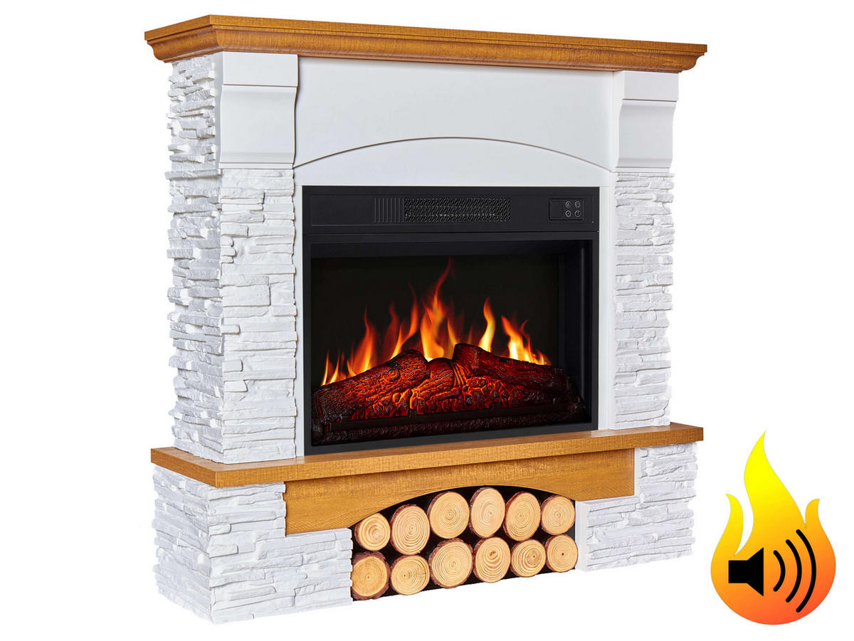 ELEKTROKAMIN Roxwell AF23S – Eiche, freistehend, MDF-Verkleidung, realistischer Flammeneffekt, LED-Beleuchtung, Heizfunktion - Weiß, Glas/Holzwerkstoff (96/95/29cm) - ArtiFlame