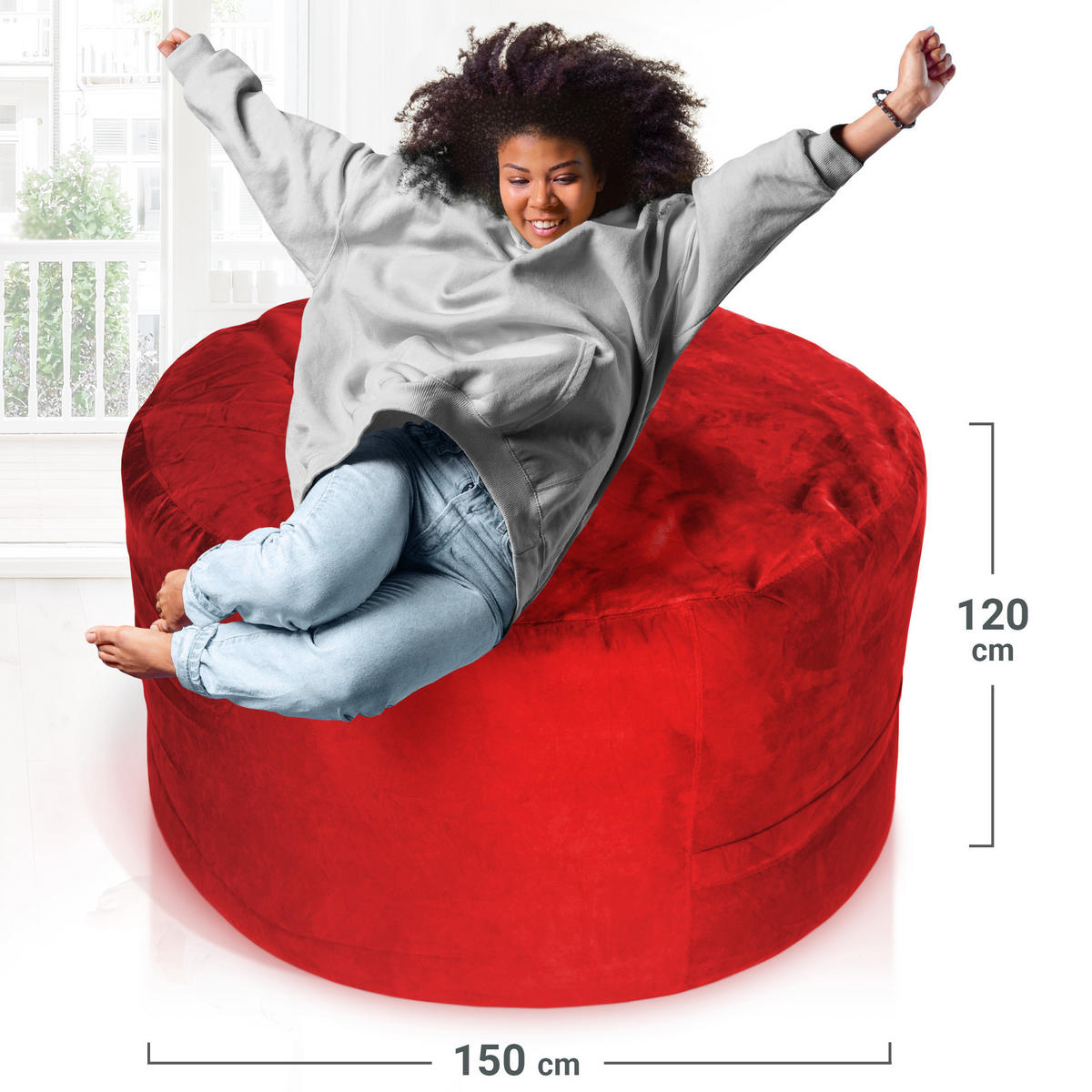 RIESEN-SITZSACK XXL JUMBO Velours 5ft - Rot, Textil (150/120/150cm) - Green Bean